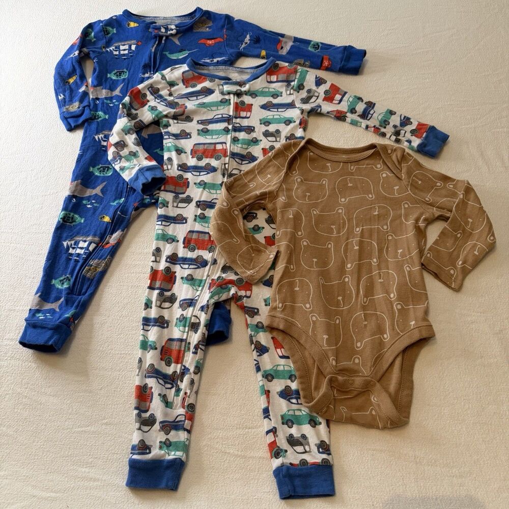 Set Of 3 Simple Joys & Baby Gap Pajamas SZ 12m-18m Boys Lot Bundle Sleeping Deal
